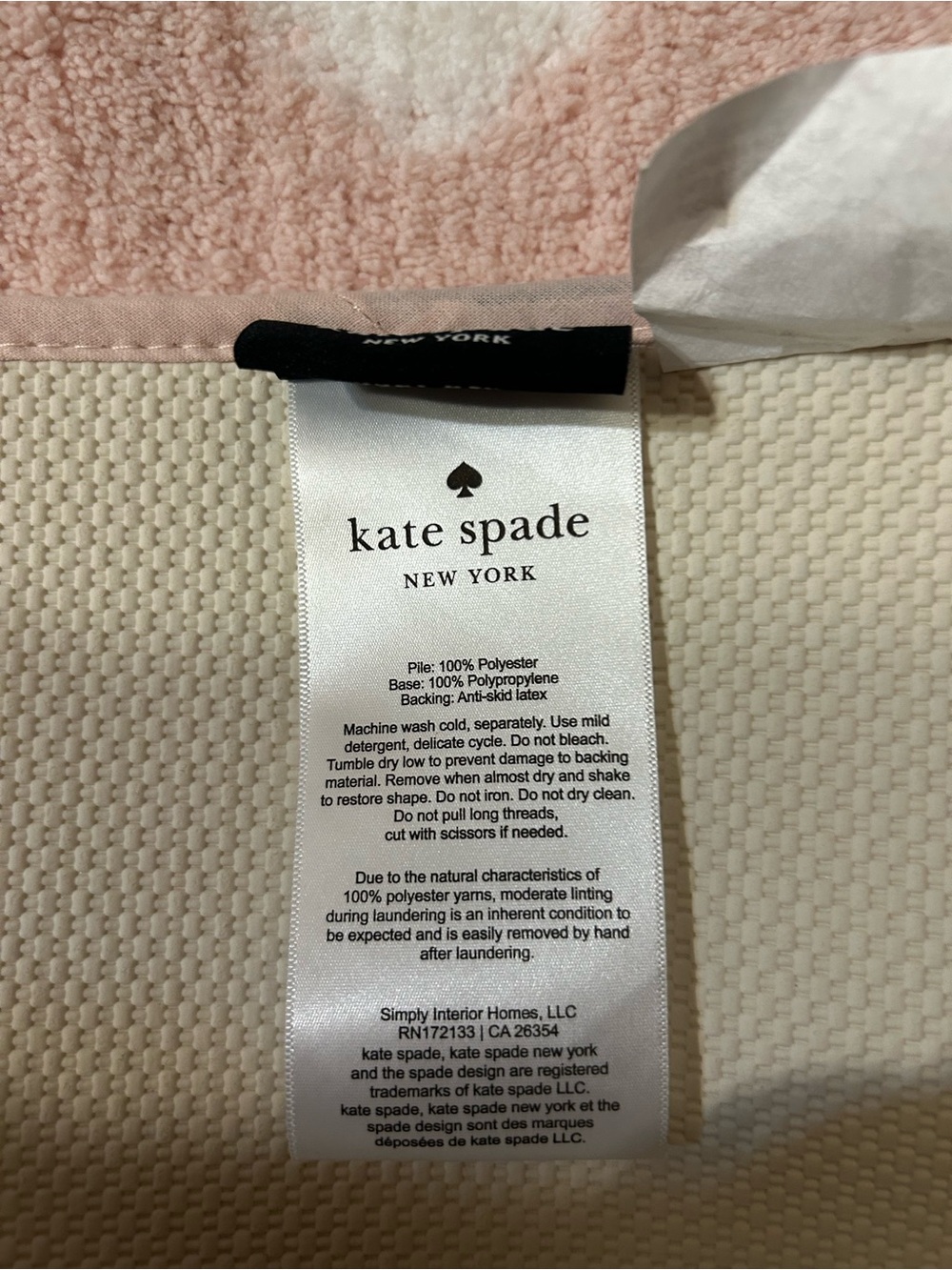 Kate Spade Pink & White Polka Dot Bathroom Rug 21X34 Inches Anti-Skid Back NWT - Picture 5 of 7